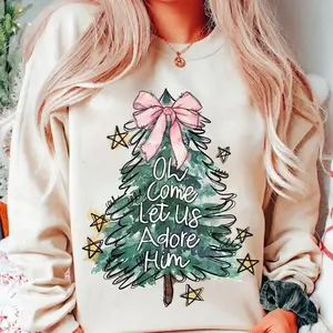 Oh Come Let Us Adore Him T-Shirt - Christian Christmas Sweatshirt for Men and Women - Cotton, Fabric