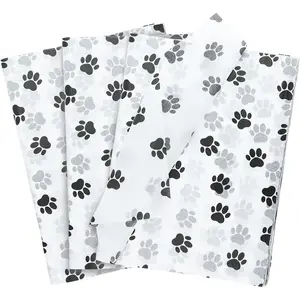 120 Sheets Bulk Gift Wrapping Tissue Paper, Black Dog Paw Print, for Gift Bags DIY Crafts Wedding Birthday Baby Showers Holiday Party Decor, 20x14 Inches