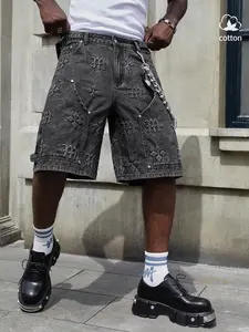 Stylish 3D embossed denim shorts with a loose fit, casual denim shorts, street urban disco fashion, comfortable and versatile for daily wear✨