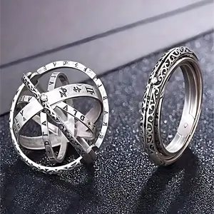 Special Unique Gift Idea For Him, Antique Engraved Transformable Astronomical Statement Ring