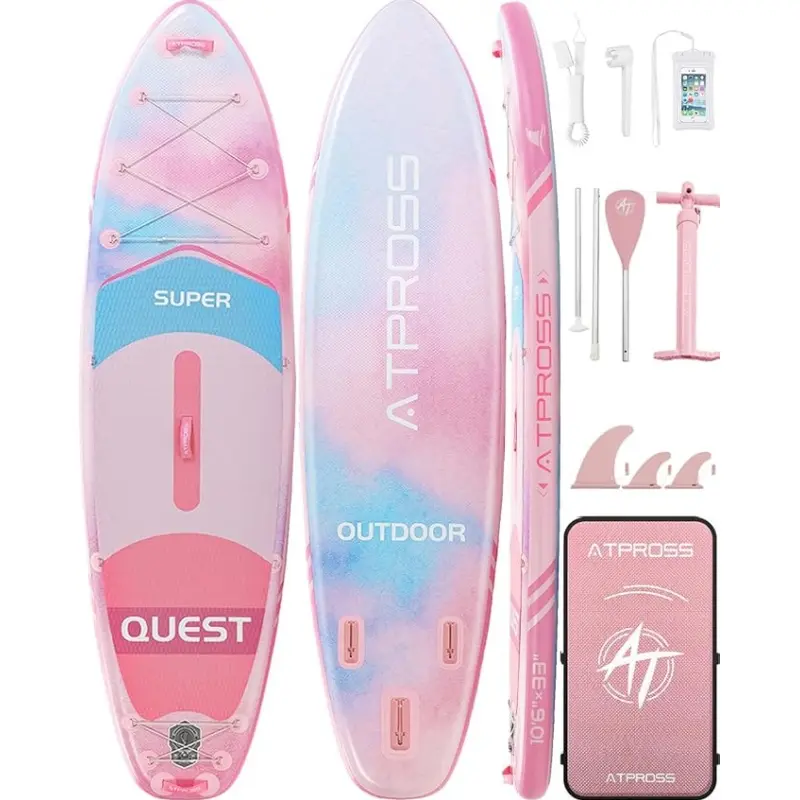 Inflatable Paddle Board for Adults, 10'6"x33" Extra Wide SUP with 400 lbs Capacity, Stable for Yoga, Fishing, and Traveling, Anti-Slip EVA Deck, Complete Outdoor Paddle Kit with Wrench, Multi Purpose Inflatable, Snorkeling, Ultralight, Stable Balance, Com