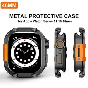 Mans Luxury Metal Case for Apple Watch 46mm Bumper Protector Cover for IWatch Series 11 10 Shell Accessories No Glass Hollow-out