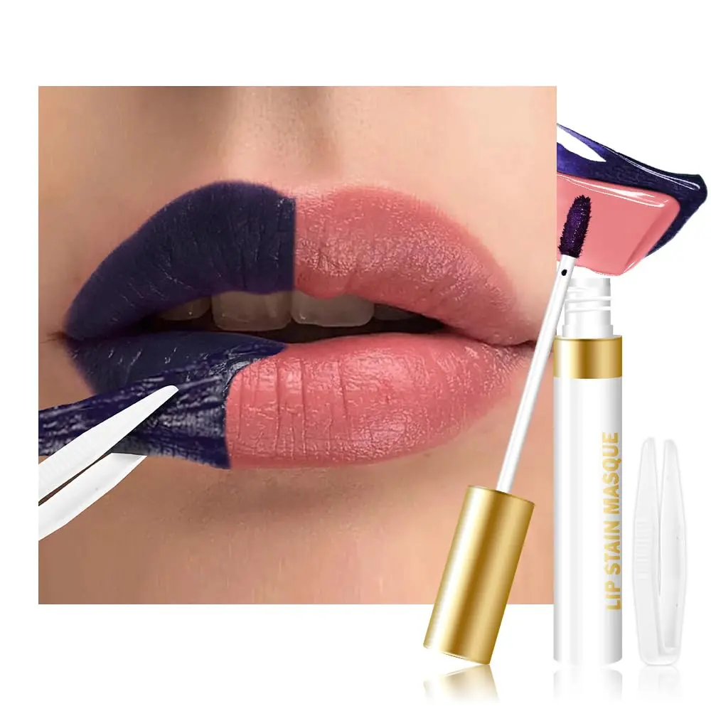 evpct Nuetral Brown Peel Off Lip Stain Tints with Tweezer, Matte Lipstick Lip Stain Gloss Long Lasting Waterproof for Women, Non-stick Cup Lipstick Peel Off High Pigmented 24 Hrs Original Stains, 06