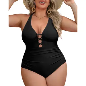 Yonique Women's Plus Size One Piece Swimsuit Tummy Control Bathing Suits Lace up Plunge Swimwear,Modest One Piece Bathing Suits for Vacation  SwimWeek  summervibes
