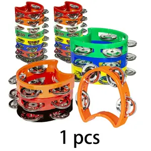Plastic Percussion Tambourine, 1pc 4 Bells on Durable Synthetic ABS Tambourine, Musical Rhythm Instrument, Hand Held Percussion Drum for Party Performance Concert, Percussion Musical Instruments, Handheld