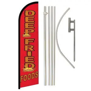 Windless Deep Fried Foods Banner & Pole Kit, 11.5x2.5 ft Outdoor Polyester Banner with Steel-Aluminium Pole, Unique Print Backdrop for Home Festive Supplies