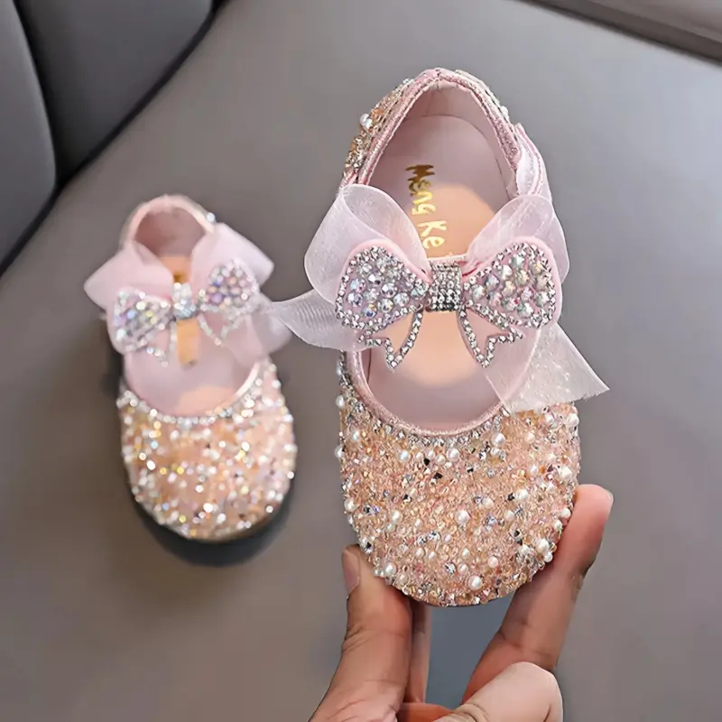 【2025 Summer New】Princess Silk Ribbon Leather Flats For Baby Girls #GirlsSummerShoes #DanceRecitalFashion #PearlRhinestoneStyle #BowKnotSandals #ToddlerFashionTrends