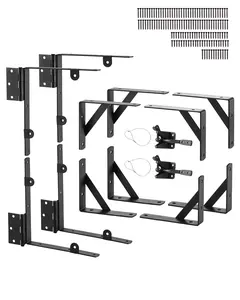 VEVOR Gate Corner Brace Bracket, 2 Sets, Anti Sag Gate Frame Hardware Kit, Gate Frame Brace Bracket with Latch Lock, Screws, for Shed Doors, Corral Gates, Driveway Gates, Wood Windows, Iron, Black