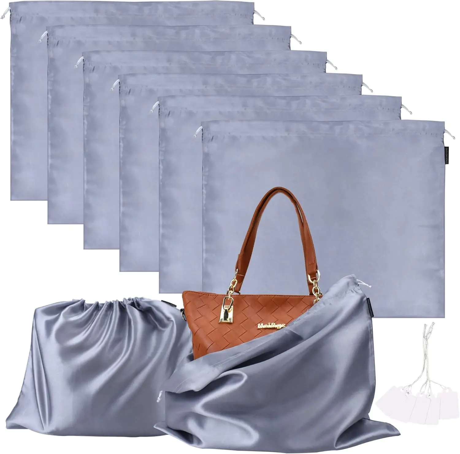 6 Pack Dust Bags for Handbags Silk Dust Cover Bag for Handbags Purses Shoes Boots, Silk  Drawstring Bag Travel Storage Pouch (Gray, 19.6  15.7 in)