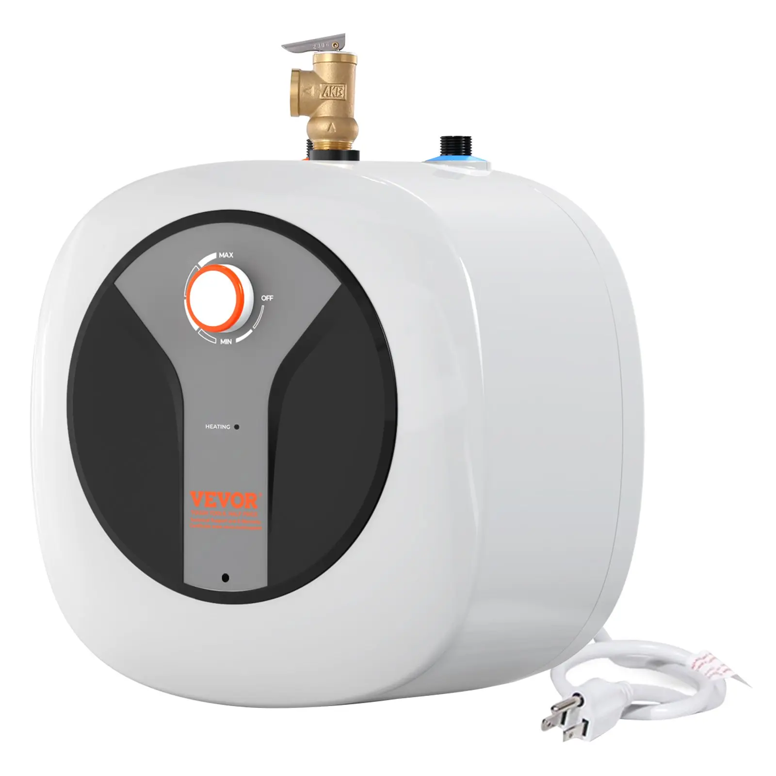 VEVOR Compact Electric Mini-Tank Water Heater, 8-Gallon Tank, 1440W Hot Water Boiler with ABS Housing, Safety Temperature Pressure Valve, Easy Install, Vertical-Horizontal Wall/Floor/Shelf Mount for Restaurant