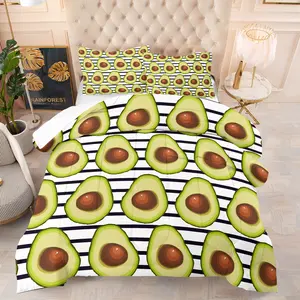 Avocado Line Print Quilt Set, Summer Bedroom Decor Gift, Includes 1 Quilt and 1-2 Pillowcases Without Insert