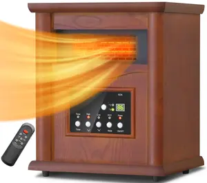 Electric Infrared Space Heater, Quartz Heater for Indoor Use, Tip-Over & Overheat Protection with Remote Control, 3 Heat Settings for Large Room