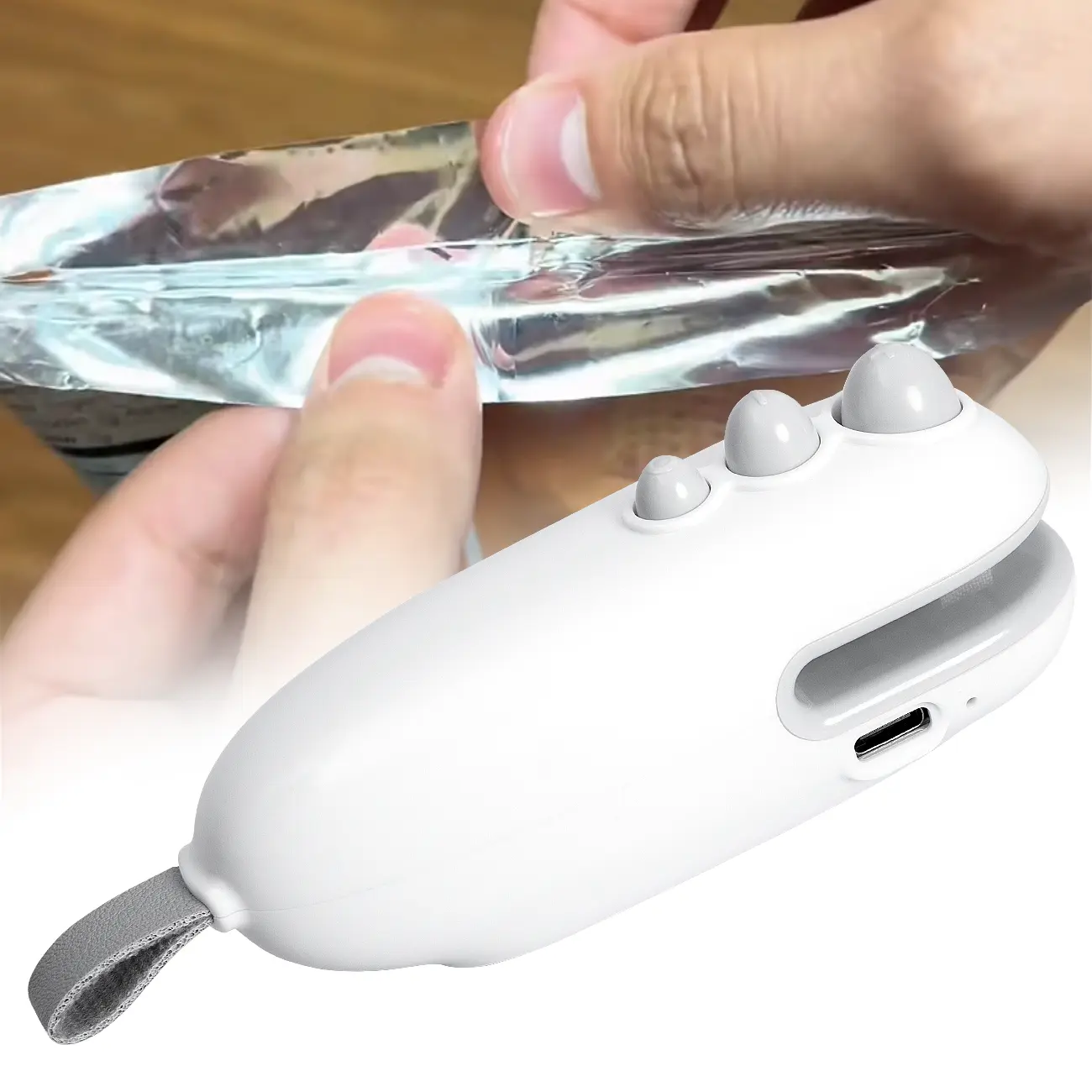 Rechargeable 2-in-1 Mini Bag Sealer, White Handheld Food Sealer with Built-in Cutting Blade, Portable Snack Bag Clip to Lock Food Freshness, Great for Resealing Daily Snack & Food Bags