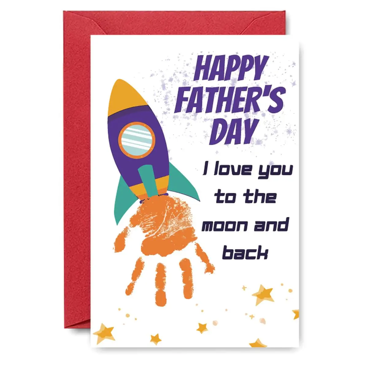Card, Rocket Design Greeting Card with Envelope, Handprint Rocket Design Gift for Dad