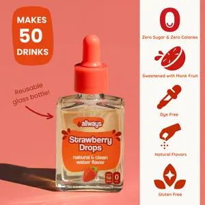 Allways Drops Strawberry Water Flavor Enhancer | Zero Sugar, Zero Calories Drops | Naturally Sweetened Drink Flavoring for Water Sparkling Water and Sodas
