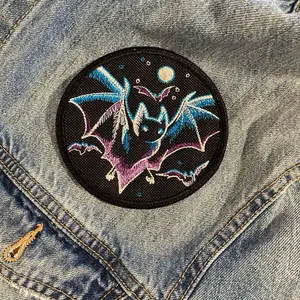 Gothic Haunted Bats Night Sky Embroidered Patch, 3.9in Durable Mystical Sky Design, Iron-On, Sew-On, Hook Backing, Ideal for Fans of Gothic Style, Fan Of Gothic