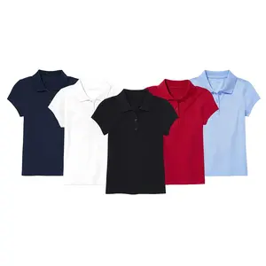 5 Pack Girls Short Sleeve Stretch Pique Polo Shirts School Uniform (4-20)