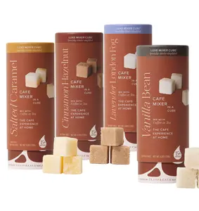 LUXE Cafe Beverage Mixer Cubes- Gourmet Coffee Flavors: Salted Caramel, Lavender London Fog, Vanilla Bean & Cinnamon Hazelnut