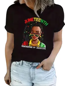 Women's Cotton Short-Sleeve Casual Fit Everyday Juneteenth T-Shirt - 1865 African American Heritage Tee Remembering My Ancestors Black Summer