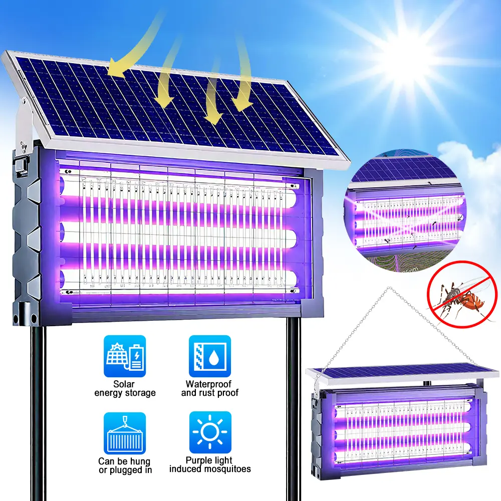 【Summerfinds】Solar-Powered Waterproof Bug Zapper, 6000mAh Rechargeable Mosquito Trapper with Smart Light Sensor, Bug Repellent Electronic Insect Trap for Patio Camping - Indoor Outdoor Household Killer