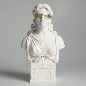 Lady Justice Bust Statue, Scales of Justice Goddess Bust Greek Roman Sculpture White with Gold Blindfold, 8.5 Inch, Law Office Decor Lawyers Gift (White&Gold)