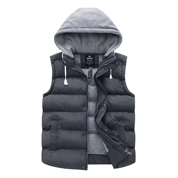 Wantdo Men's Thick Water-Resistant Puffer Vest with Removable Hood, Menswear Waistcoat Top