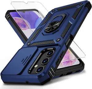 For Samsung Galaxy A13 5G Case, Galaxy A13 5G Phone Case,Slide Camera Cover HD Screen Protector Military Grade Magnetic Ring Holder Shockproof Kickstand Protective Case, Navy Blue Vinve