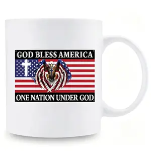Insulated Coffee Cup with "GOD BLESS AMERICA" & Eagle Cross Design, Microwave-Safe for Hot/Cold Drinks, Ideal Gift for Coffee Lovers (Christmas, Halloween, Thanksgiving, 4th of July), Coffee Mug