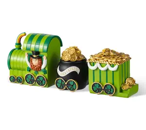 Glitzhome S/3 St.Patrick's Resin Leprechaun Train Table Decor
