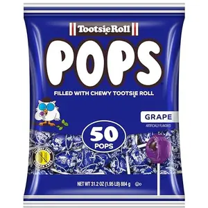 Tootsie Pops Single Flavor Bag - Grape Flavored Lollipops with Chocolatey Center - Individually Wrapped Hard Candy - Blue Candy - Peanut Free, Gluten Free, 50 Count (Pack of 1)