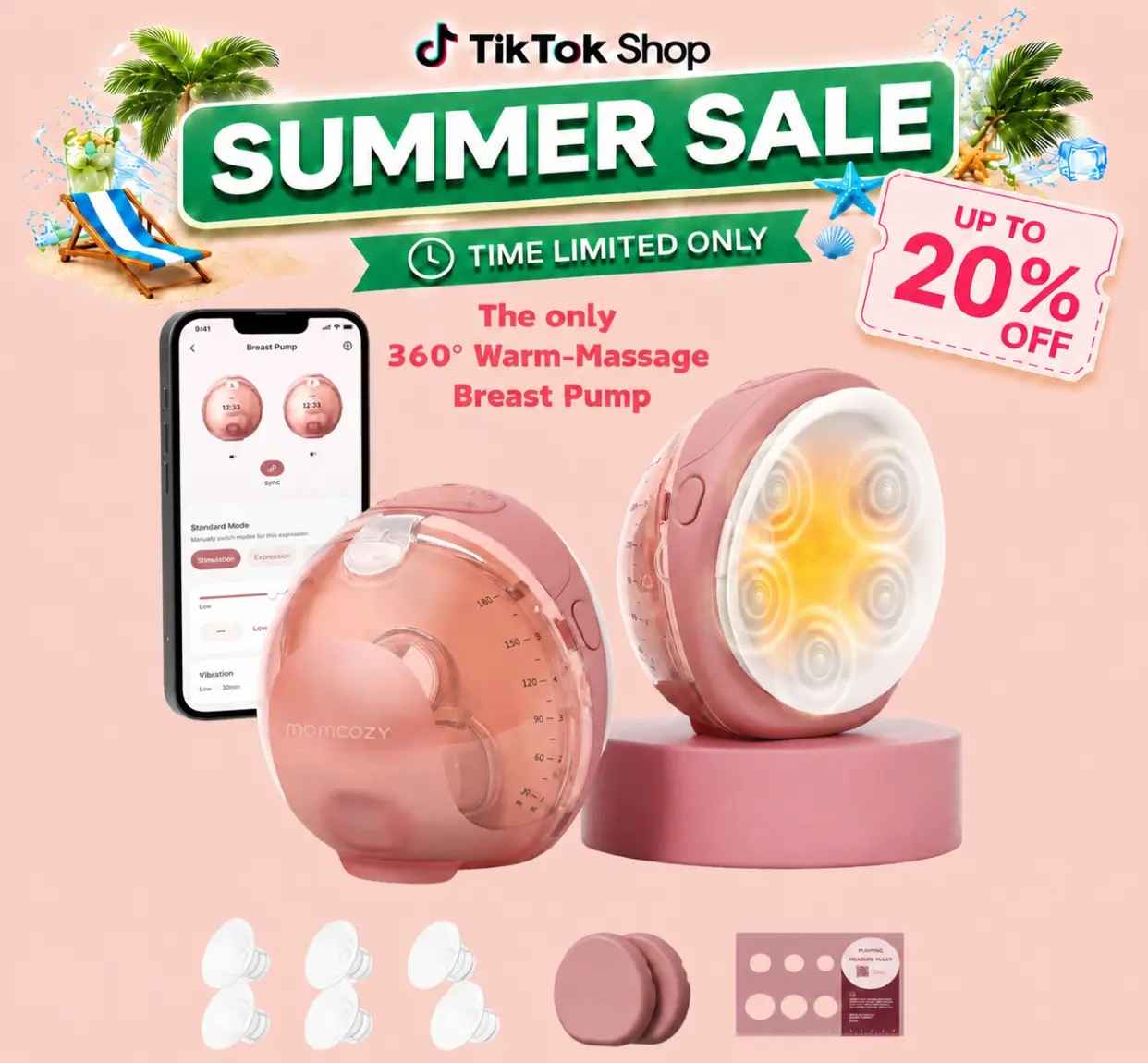 Momcozy Wellness 1 Wearable Breast Pump, Warm-Massage Hands-Free Pump with Heated Flange&Simulated Massage for Comfortable Breastfeeding&Let-Down, App-Controlled, 4 Modes 12 Levels, 180ml/6oz Milk Machine
