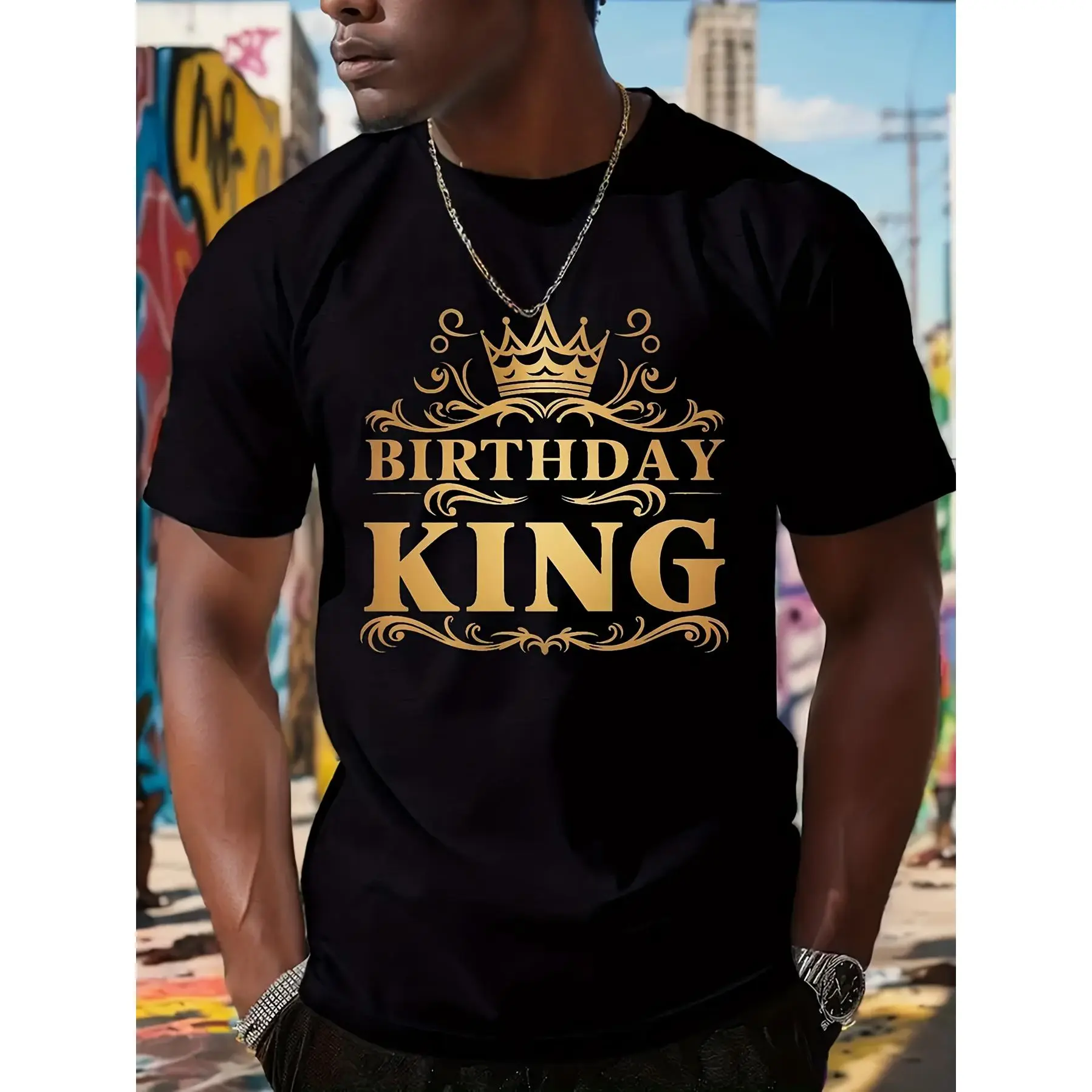 100% Cotton [Cool Birthday King Tee] Casual Birthday King Men's Short-sleeved T-shirt - Comfortable and Versatile Daily Spring and Summer Clothing