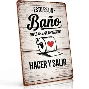 Esto Es Un Baño No Es Un Cafe De Internet 8x12 Inch Aluminum Metal Sign - Funny Spanish Restroom Wall Decor for Home, Restaurant, Bar - Retro Tin Sign Gift for Spanish Speakers Bathroom Sign Rustic Farmhouse Design