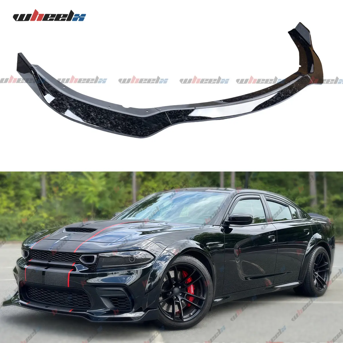 2020-2023 – Dodge Charger SRT Hellcat Scat Pack Widebody Muscle Car Accessories Upgrade – 3-Pieces Aerodynamic Body Kit Combo, V-Shape Gloss Black Front Bumper Lower Lip with Scratch Guard + Rear Spoiler, Direct Fit