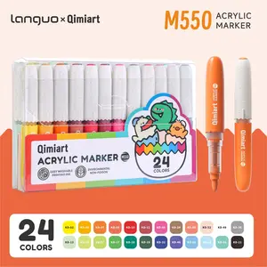 Qimiart M550 Acrylic Paint Markers, 24/36/48/60 Colors, Eggshell Shape Soft Brush Tips, Washable Eco-Friendly Ink, Ideal for Kids Art, Art Marker Set