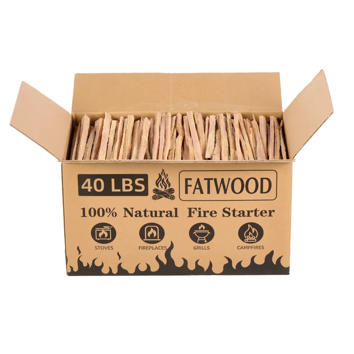 40 Lbs Fatwood Fire Starter Sticks, 100% Natural Pine Kindling Wood, Pine Firewood Firestarter for Campfire, Stove, Fireplace, Bonfires, Grill, Long-Lasting, Quick Ignition (40 LBS)
