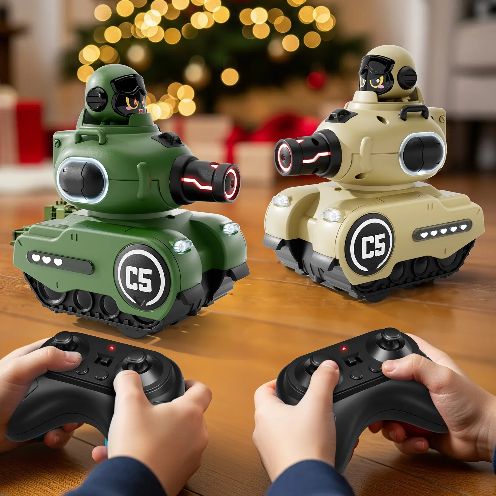 TITAIN GINDO Remote Control Tank Toy, Electric RC Vehicle with Built-in Lights and Sounds