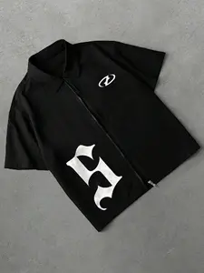 Men's Summer Casual Shirt, Casual Letters Print, Letter Print Loose Fit Short Sleeve, Street Style, Perfect Gift for Boyfriend, All Seasons Wear