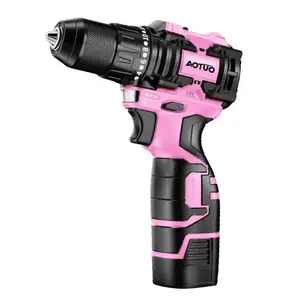 AOTUO Pink Cordless Rechargeable Drill-A Lithium-Powered Handheld Power Tool With Adjustable Speed, Self-Locking Chuck And Ergonomic Grip, Suitable For Homeowners, DIY Enthusiasts And Craft Lovers To Perform Furniture Assembly, Shelf Mounting, Wall Drilli