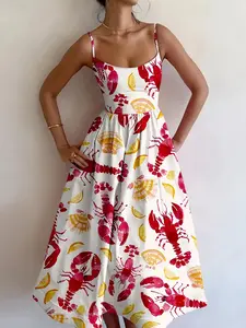 Women's All Over Print Cami Dress, Casual Sleeveless Spaghetti Strap Dress for Summer, Ladies Sundresses for Beach Holiday Vacation, Casual Classy Dress
