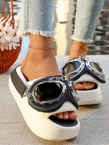 Women's Fashion Eva Thick Sole Slippers, Round Toe Slippers, Open Toe Slippers, Unique Sunglasses Decoration, Anti-Slip Lightweight Comfortable, Affordable Slippers, Ideal for Daily Wear, Slip Ons Slippers
