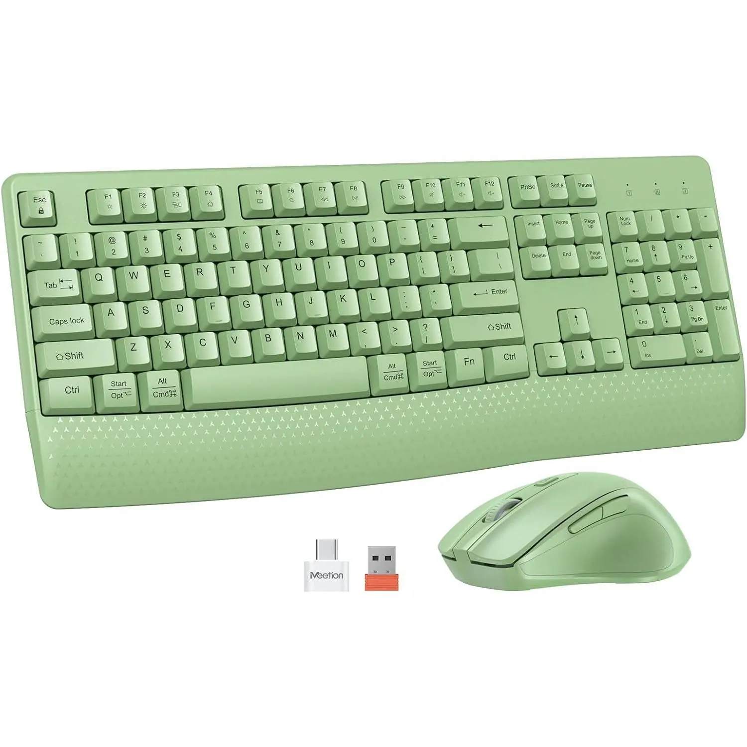 P-KBB02    Green Wireless Keyboard and Mouse, 2.4G USB Receiver Plug-and-Play, Computer Keyboard with Wrist Support, 3 Level DPI Mouse, Long Time Lasting Battery for PC/Mac/Windows/Laptop, Green