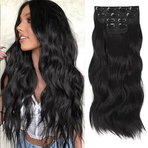 Clip- in Synthetic Hair Extensions Long Wavy 6PCS 4PCS Thick Hairpieces  Double Weft Natural Hair Extensions for Women