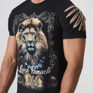 TCH—Light Luxury，Unisex Outfit, New Arrival Rhinestone Design King Lion Black T Shirt