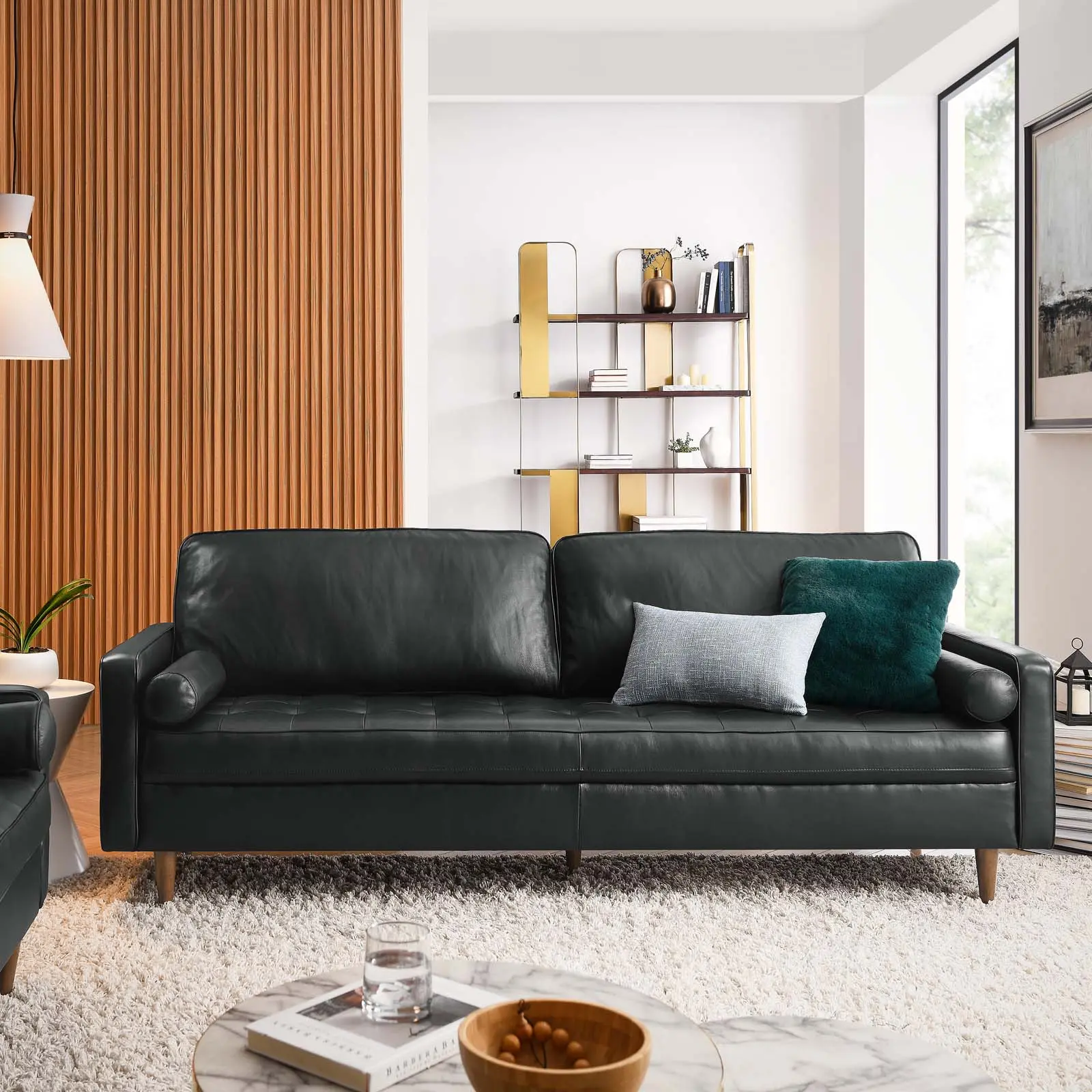 Modway Valour 88" Leather Sofa in Black