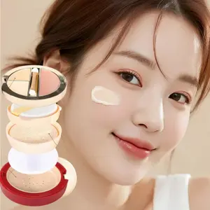 Four-In-One Multifunctional Cushion Compact Box, Includes Bb Cream, Concealer, Highlighter, Setting Powder, Elegant Luxury Packaging, Travel-Friendly, Makeup Set