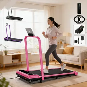 [New Arrival]Electric Folding Treadmill with Handrail, Low-Noise Motor – 265lbs Weight Capacity Spacious Belt Walking Pad, Dual Shock Absorption, Remote Control & Wheels for Easy Moving – Includes Free Resistance Bands and Remote