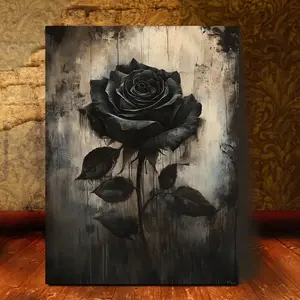 Gothic Elegant_ 1 Unique White Valentine's Day Black Rose Bouquet Canvas Wall Art, Classic Black Floral Poster, Wall Decor, Bathroom Decor, Bedroom Decor, Living Room Home Decor, House Decor