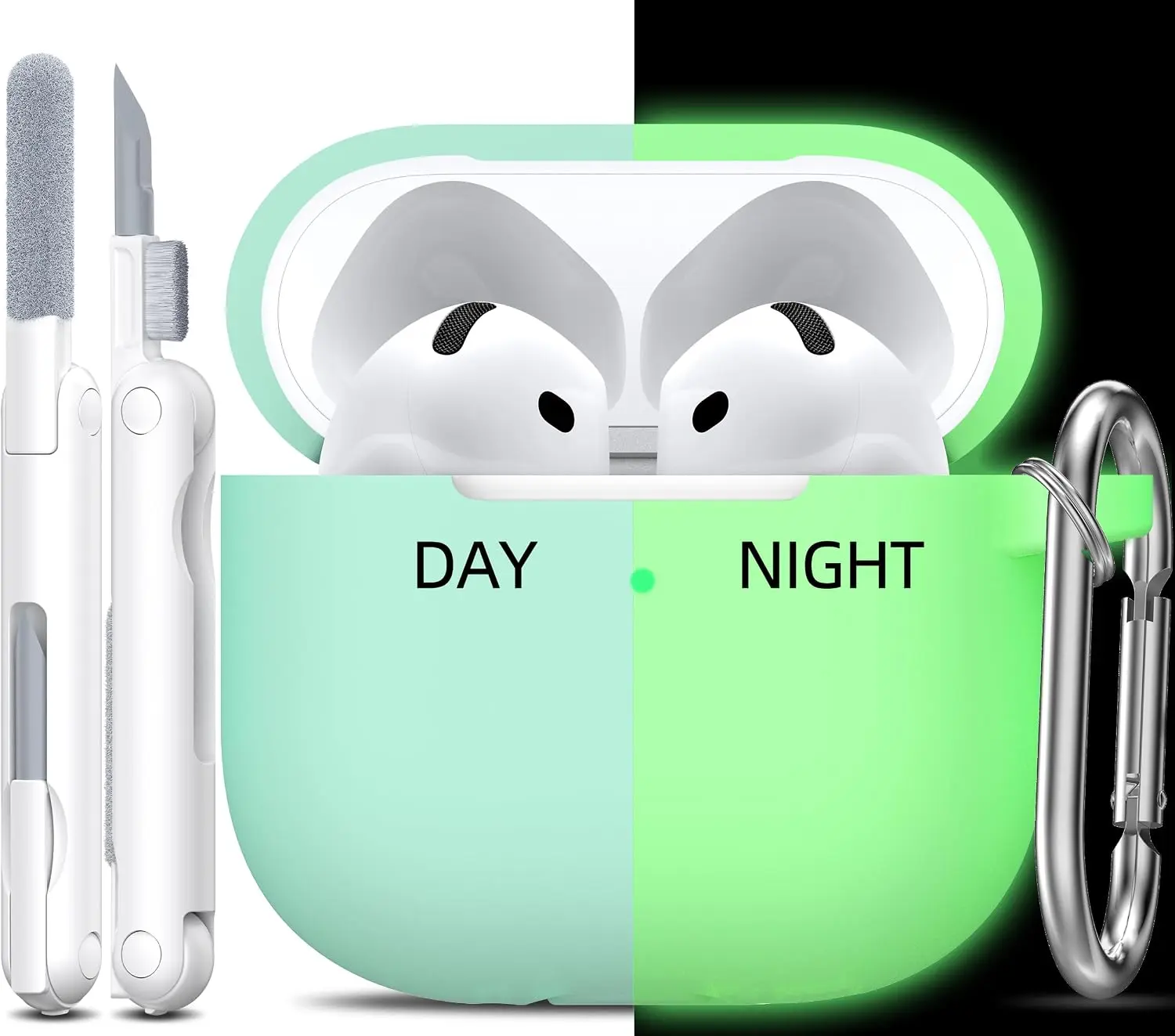 R-fun for AirPods 4 Case with Cleaner Kit,Full Protective Soft Skin Silicone Cover with Keychain for AirPods 4 Gen Case for Men Women,Compatible with Apple AirPods 4th Genaration Case 2024,Glow Blue