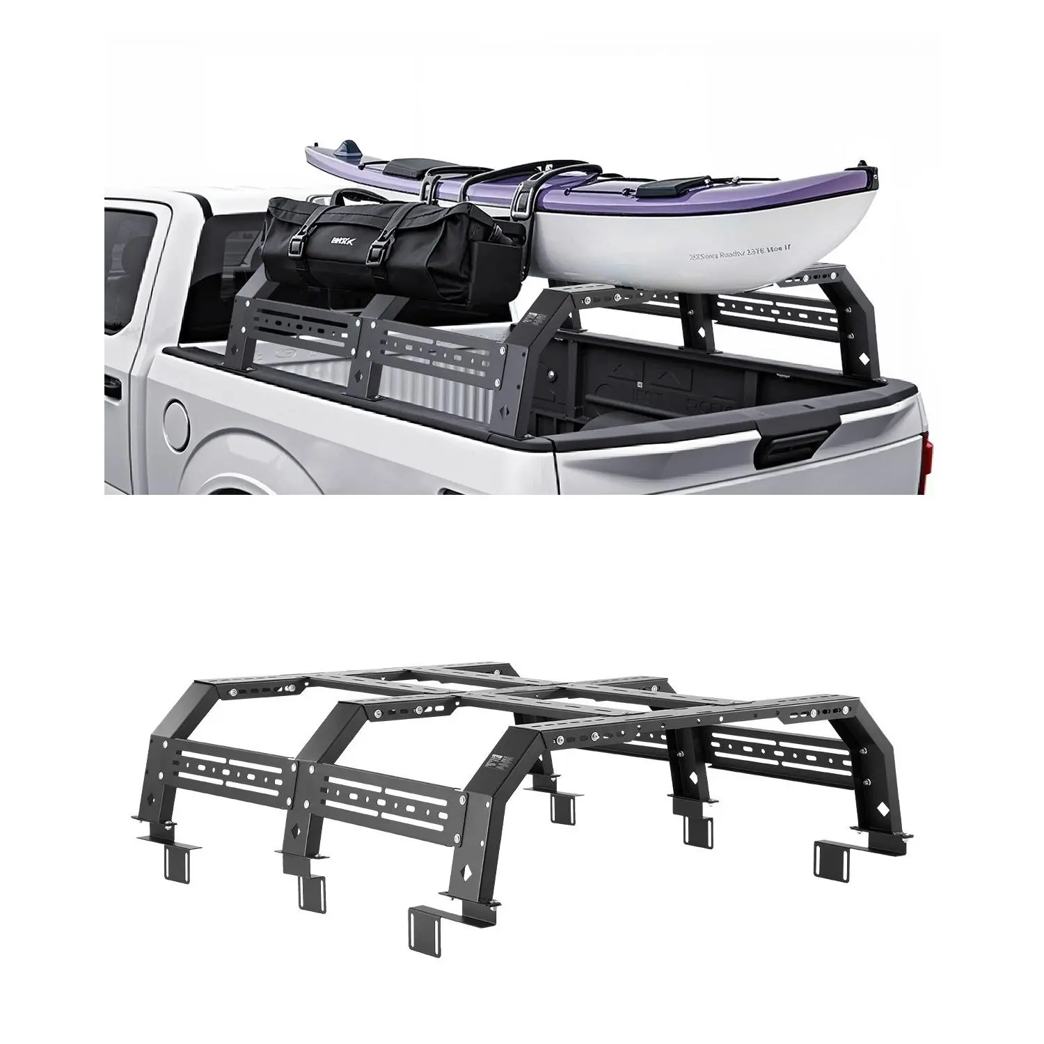【DealsForYouDays】VEVOR Overland Truck Bed Rack, 51.2-65.4 in Width, Adjustable Overland Bed Cargo Rack with Sidebar, 900 lbs Static Capacity, Compatible with Mid-Size Trucks Tacoma/Ranger/Gladiator JT/Colorado/Canyon